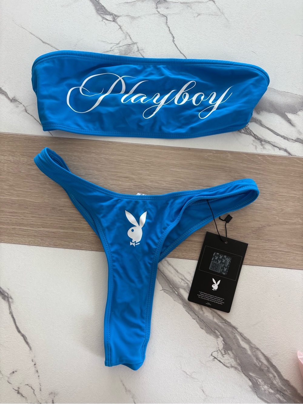 PLAYBOY Blue Logo Bikini Set with White Script